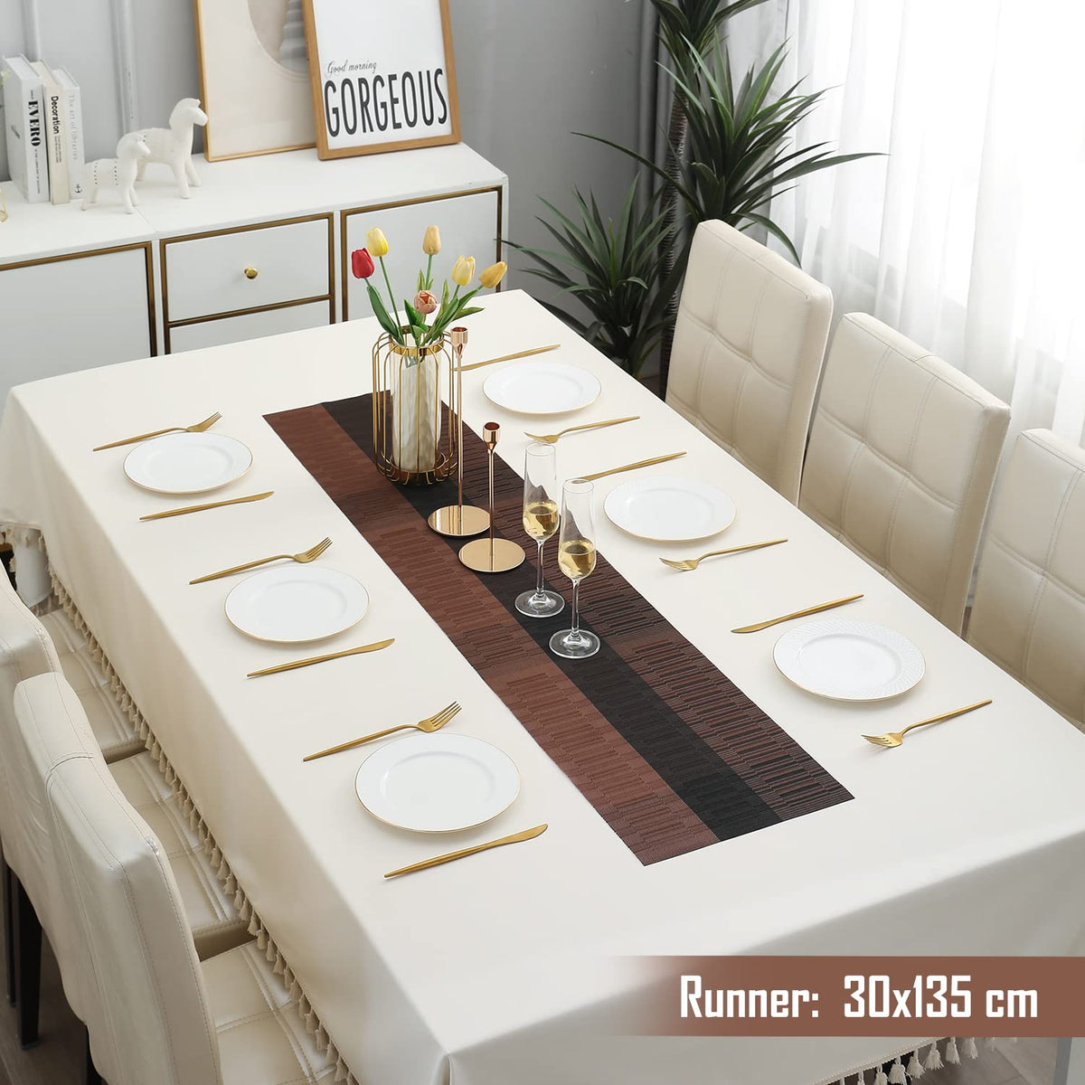 Buy Metallic Brown Colour PVC Dining Table Runner for available in 135 cm & 180 cm sizes