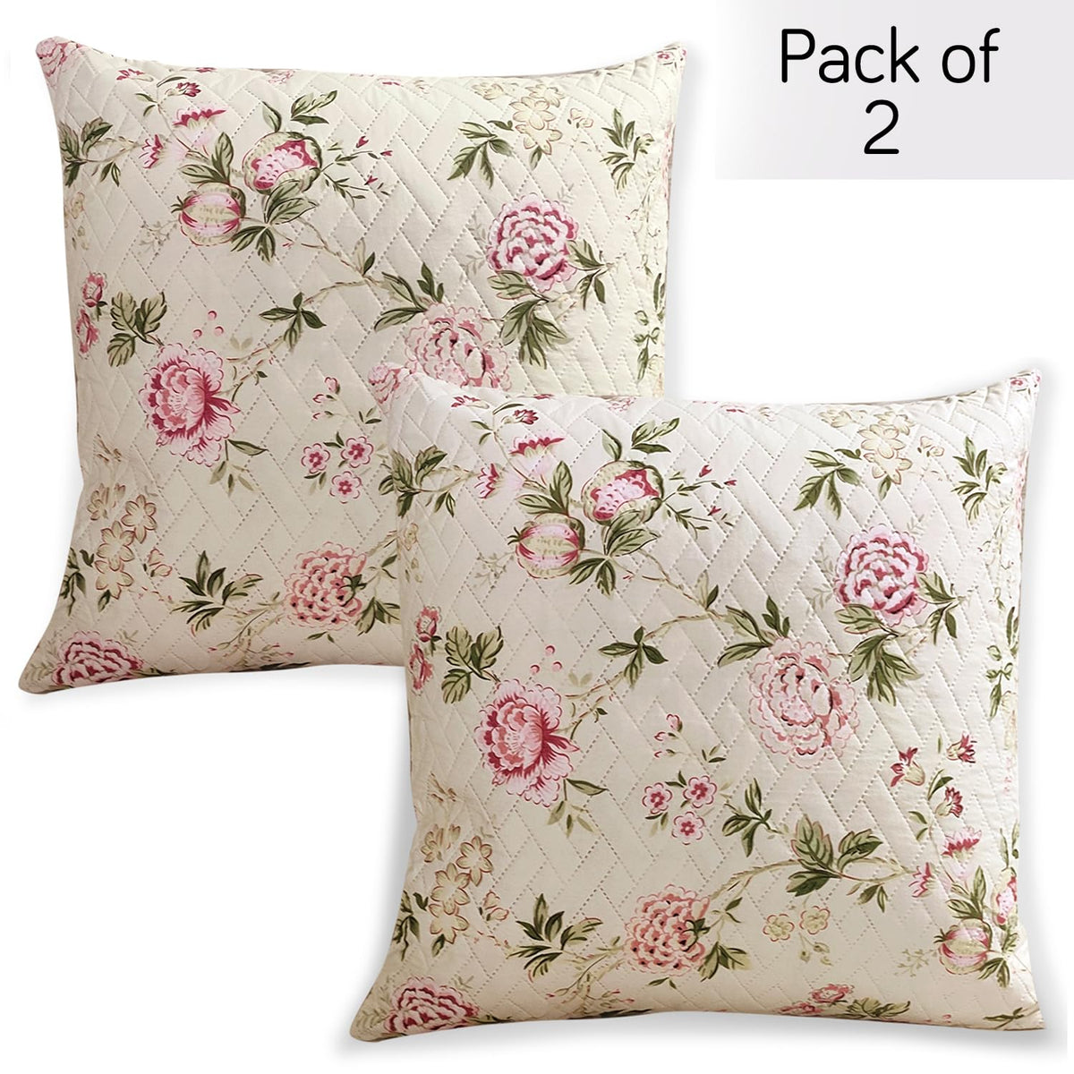 Quilted Printed Sofa Cover with Pockets, Beige Peonies