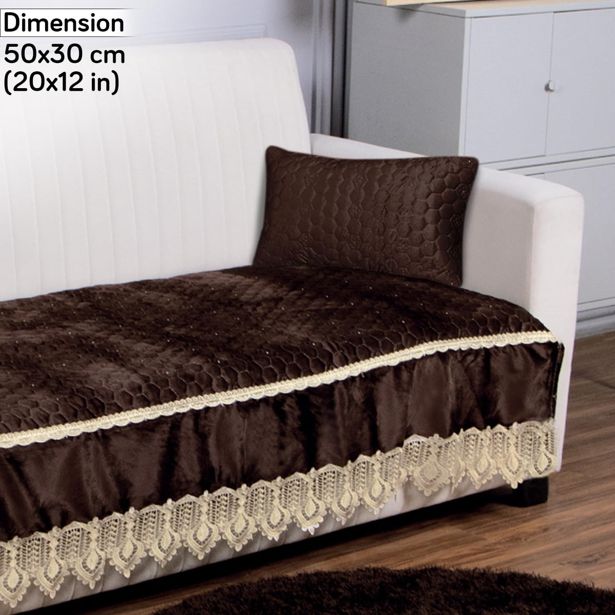 Buy Coffee Brown colour Zippered Hexagonal Texture Velvet Sofa Cushion Covers