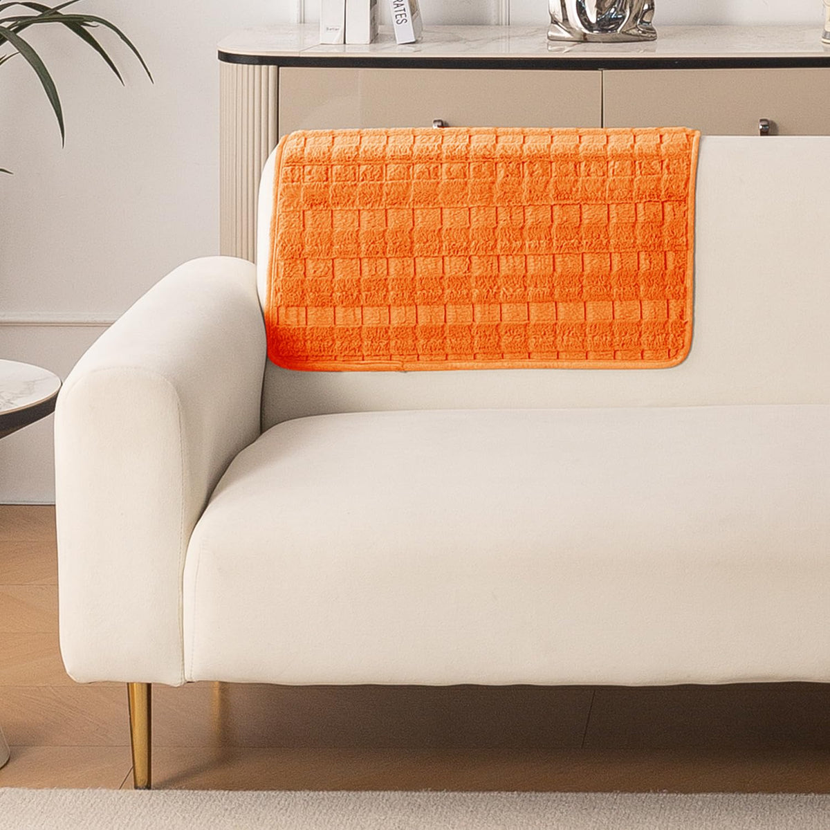 'Plush Haven' Premium Anti Slip Sofa Cover Mat, Orange