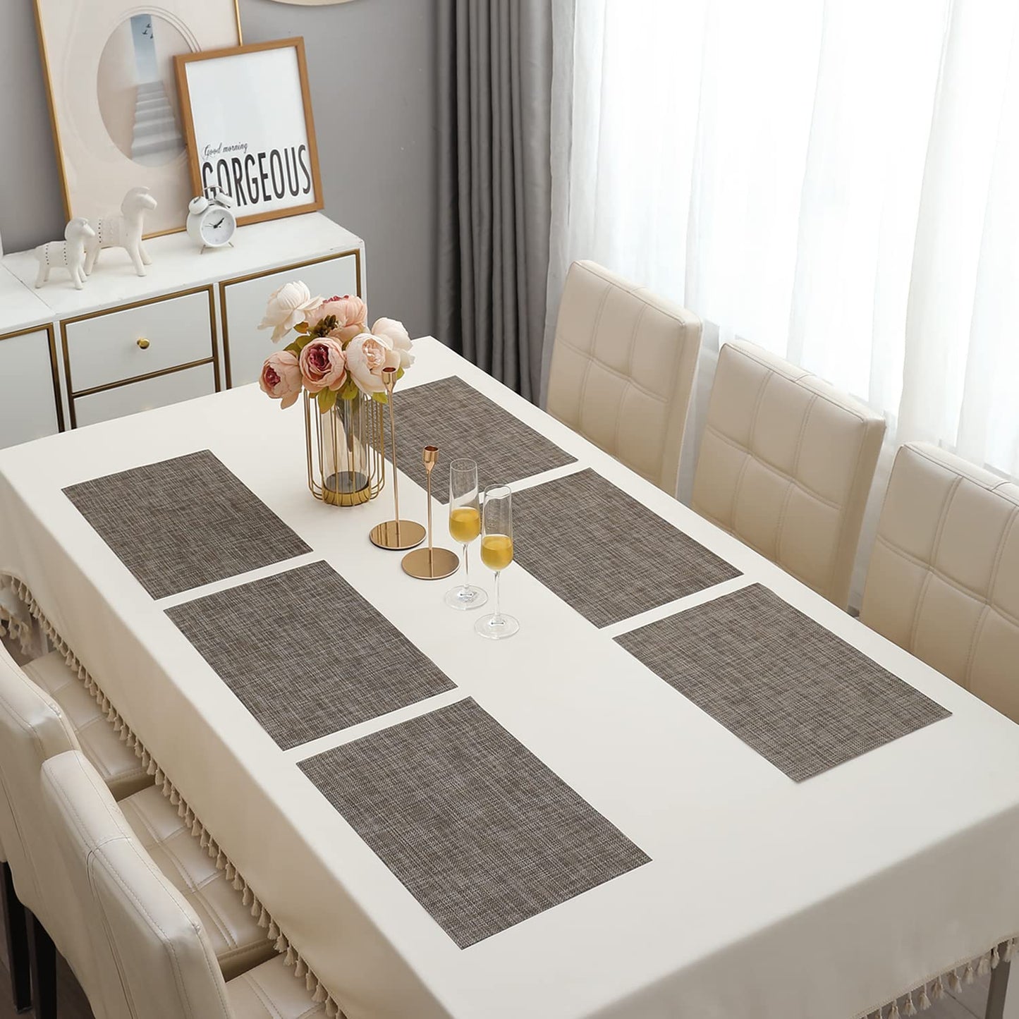PVC Dining Table Mats, Ash Grey