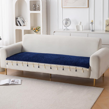Serenity Tassel Chenille Sofa Cover with Tassel – Sapphire Navy