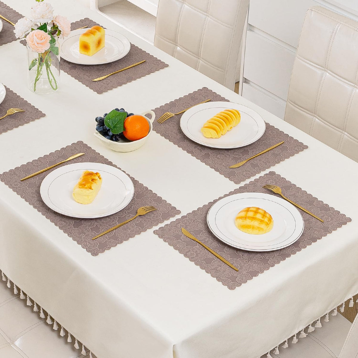 Florista Blush Royal Luxe Faux Leather Mats for Dining Table - Mauve Pink