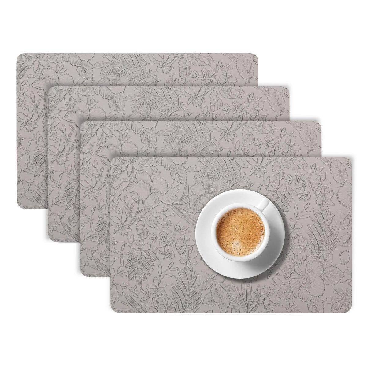 Hibiscus Bloom Washable Leather Mats for Dining Table - Stone Grey