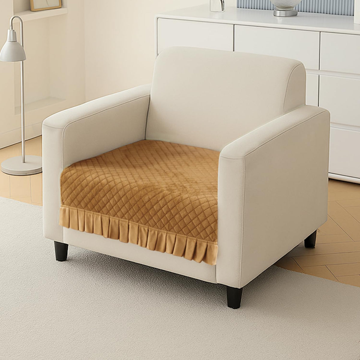 Holland Velvet Sofa Cover Seat Mat with Frill for 1/2/3 - Seater, Gold