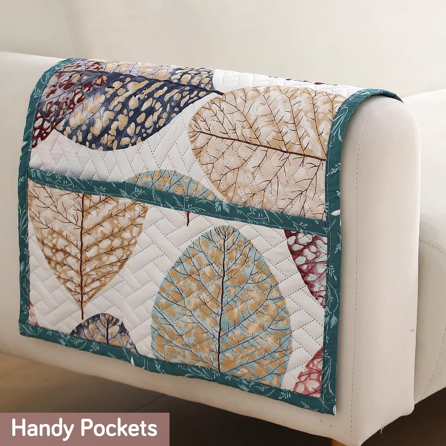 Printed Quilted Sofa Cover Mats, Multicolor Linden Leaf