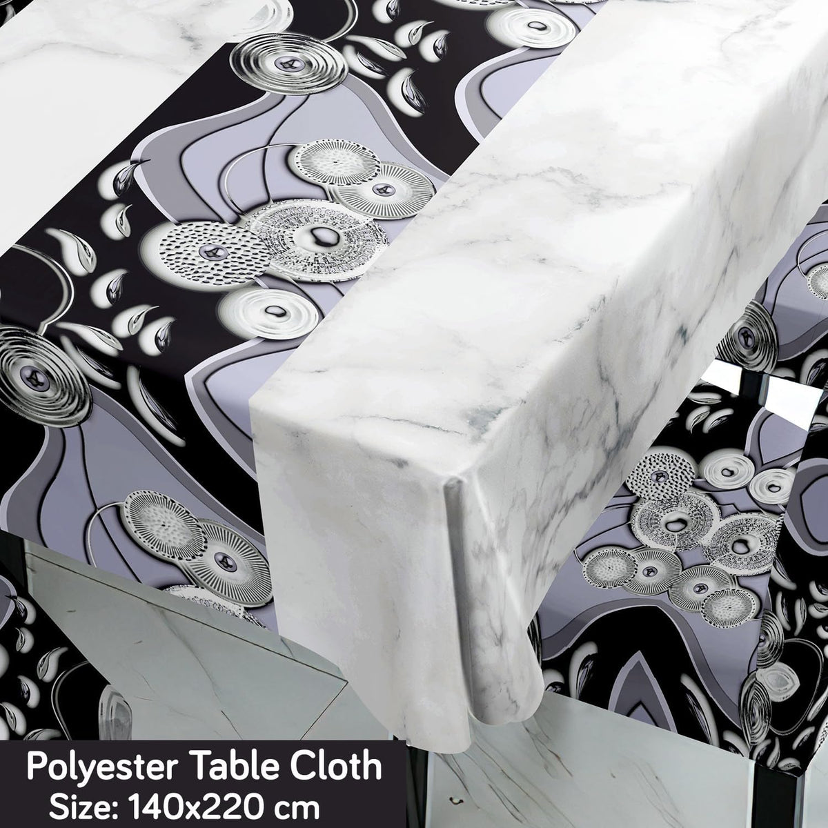 Black Printed Dining Set Cover | 4/6 Seater