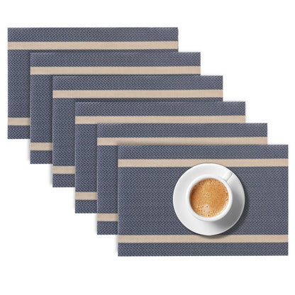 Chevron Stripes PVC Mats for Dining Table - Charcoal Blue