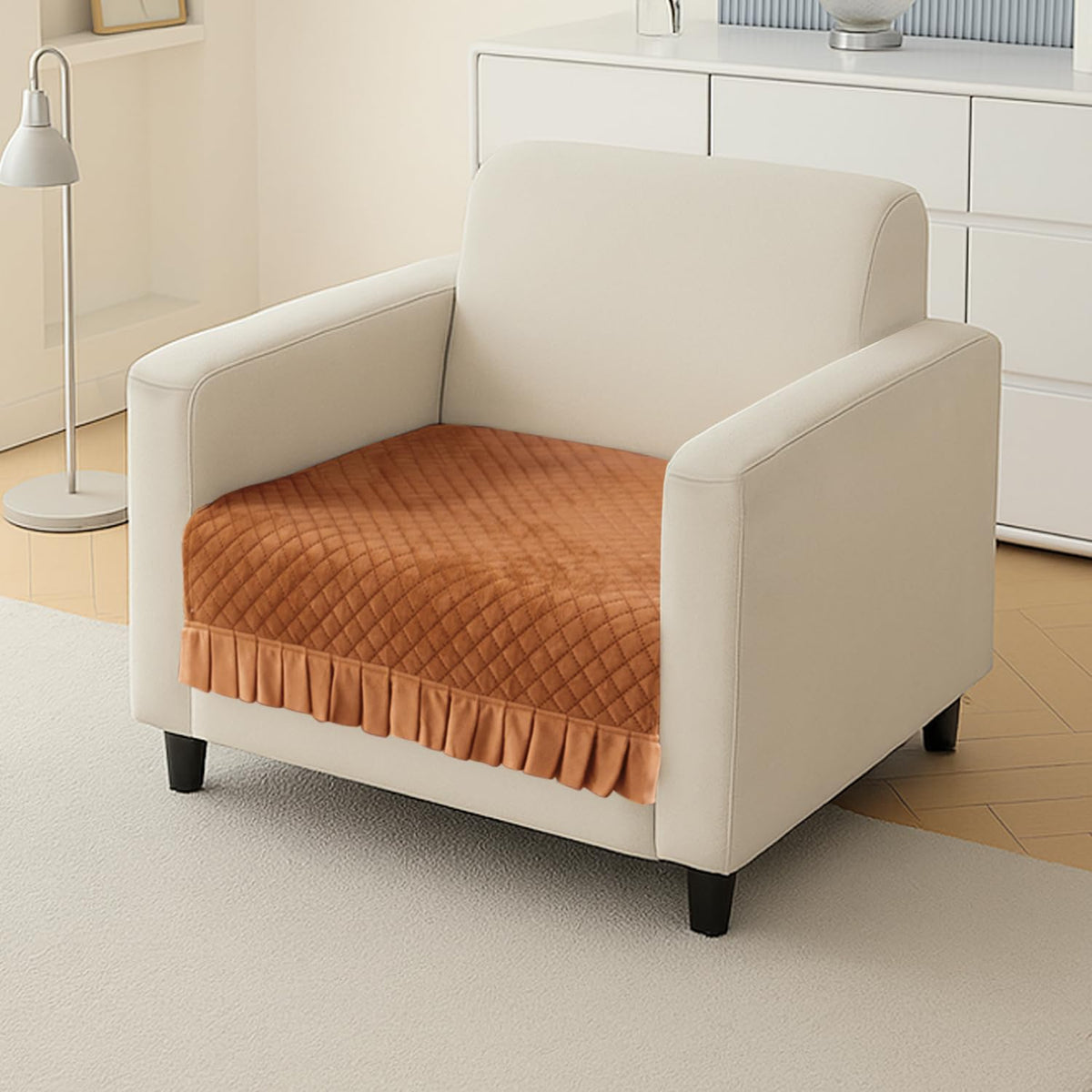 Holland Velvet Sofa Cover Seat Mat with Frill for 1/2/3 - Seater, Copper