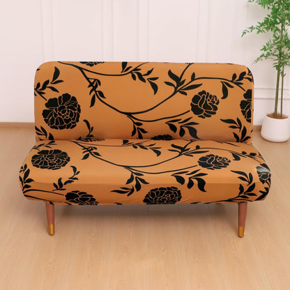 Elira Series Stretchable Elastic Armless Sofa Cover – 140 GSM, Futon Slipcover, Easy Fit, Copper Brown Floral