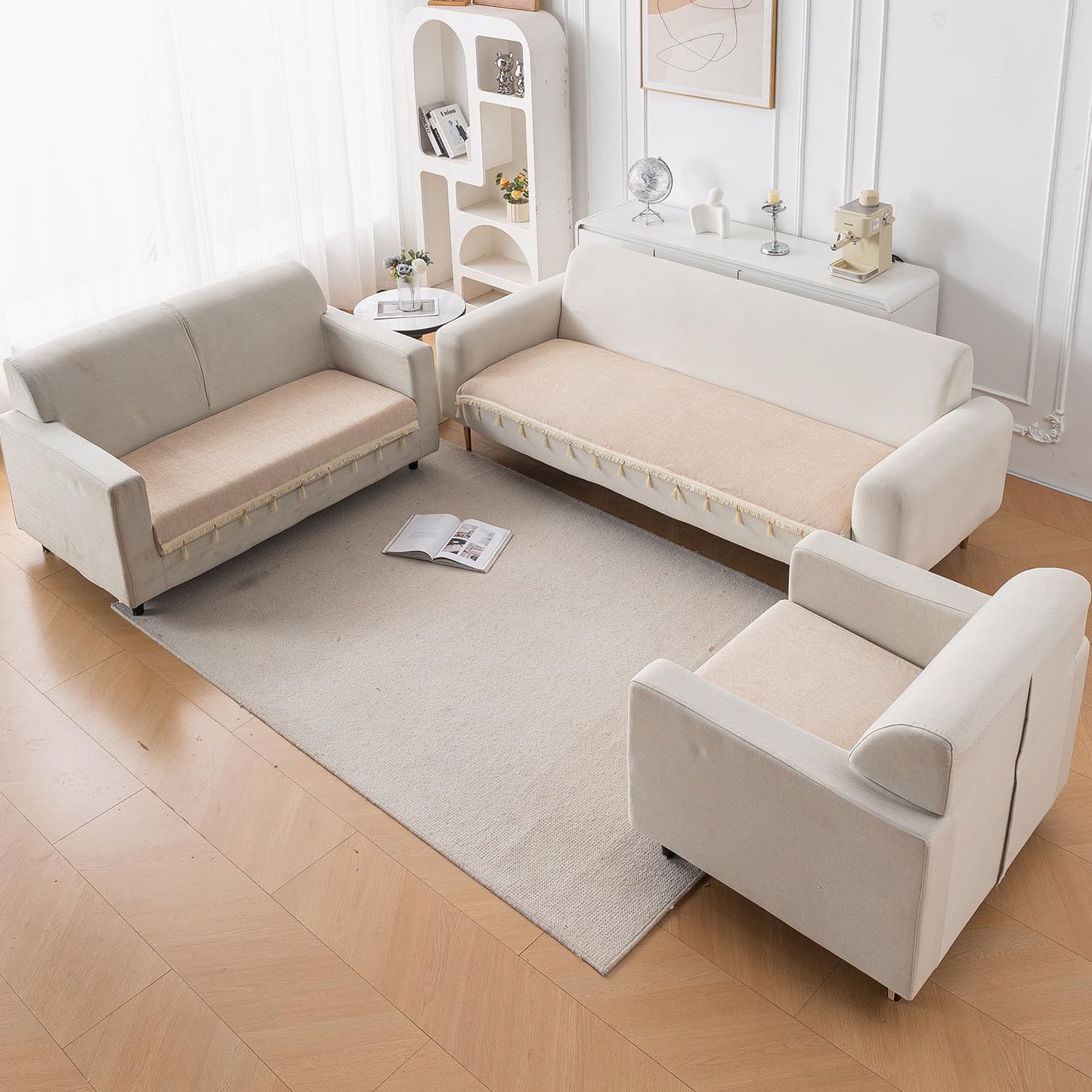 Serenity Tassel Chenille Sofa Cover with Tassel – Ivory Fringe