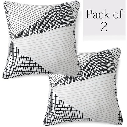 Waterproof & Quick-Dry Quilted Sofa Cover with Pockets on Armrest, Snow White Black Geometry