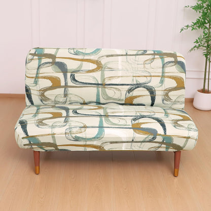 Elira Series Stretchable Elastic Armless Sofa Cover – 140 GSM, Futon Slipcover, Easy Fit, Parchement Beige Abstract Art