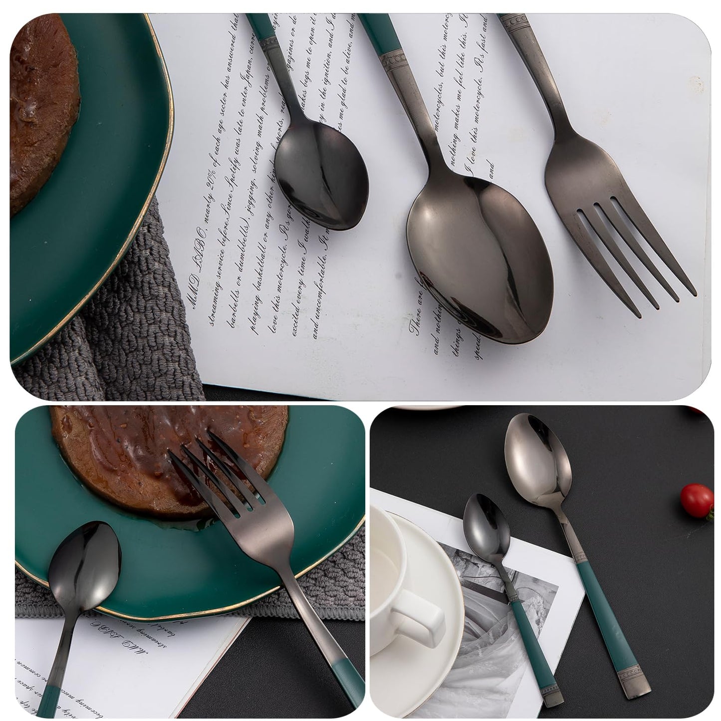 Cutlery Set of 18 / 24 Pcs Stainless Steel Flatware Set, Mirror Finish - Black