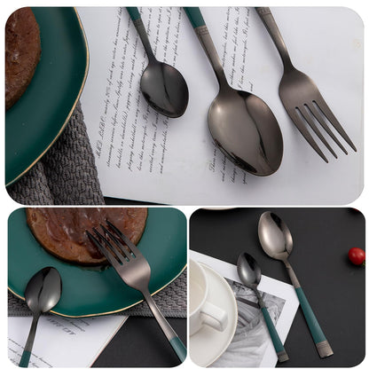 Cutlery Set of 18 / 24 Pcs Stainless Steel Flatware Set, Mirror Finish - Black
