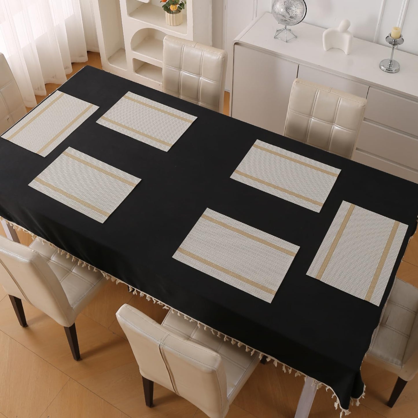 Chevron Stripes PVC Mats for Dining Table - Warm White