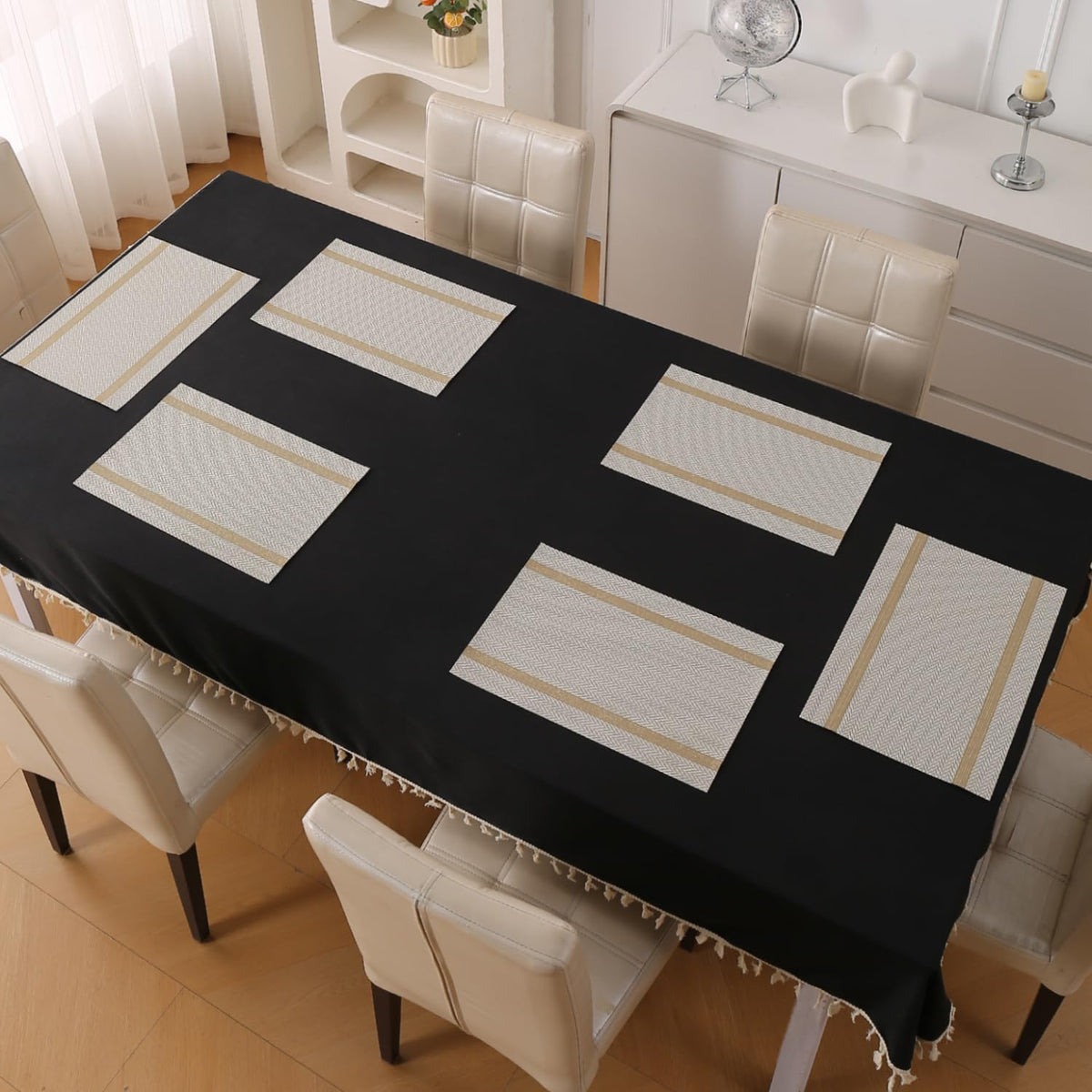 Chevron Stripes PVC Mats for Dining Table - Warm White