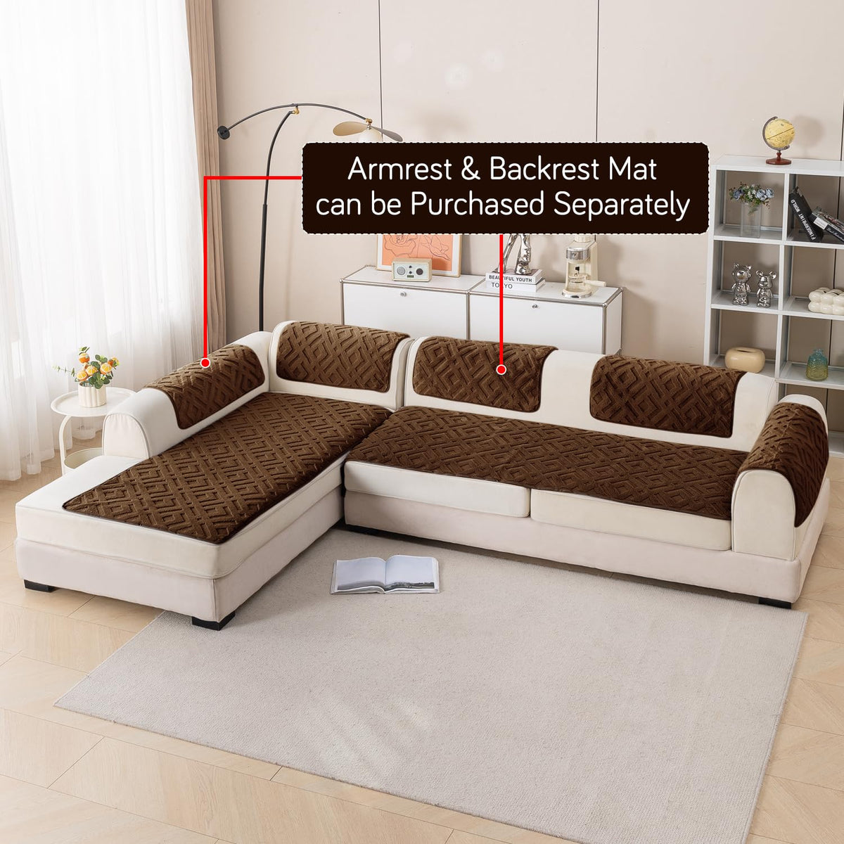 Velvet Maze Premium L Shape Sofa Cover Seat Mat, Dark Brown