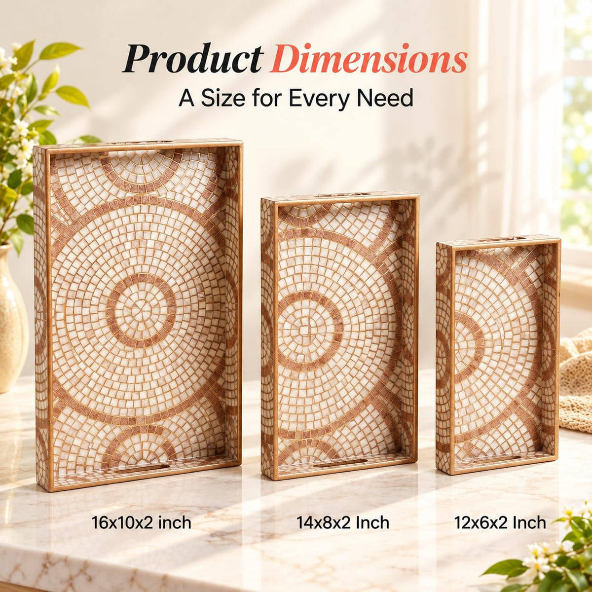 HOKIPO Serving Tray Set of 3, Engineered Wood, Meher Mosaic - image 6