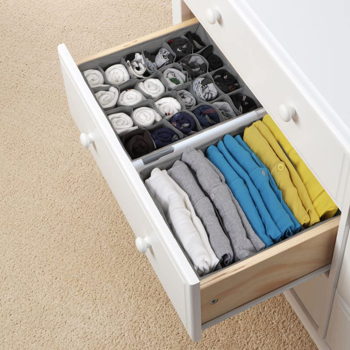 Non-Woven 2 Pcs Undergarment Organizer Storage Box For Drawers Bra Panty Socks Tie Lingerie Wardrobe, 24X7 Grid (Clothing, Grey)