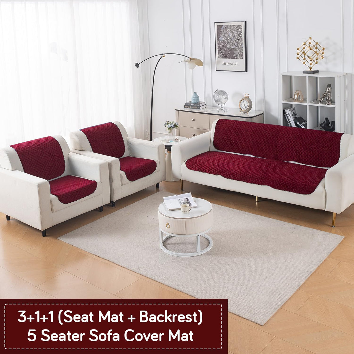 Quilt Classic 5-Seater Sofa Cover (3+1+1), Maroon