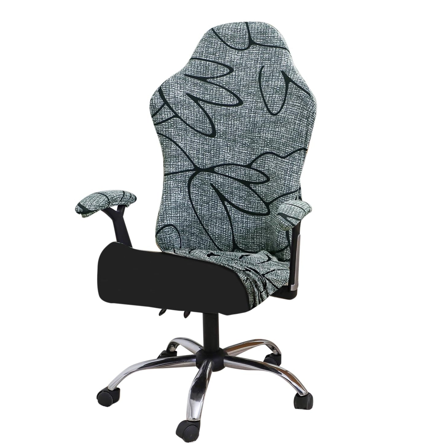 HOKIPO Gaming Chair Seat Cover Elastic Computer Rotating Chair, Intense Grey Abstract Floral