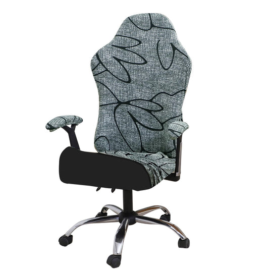 Gaming Chair Seat Cover Elastic Computer Rotating Chair, Intense Grey Abstract Floral