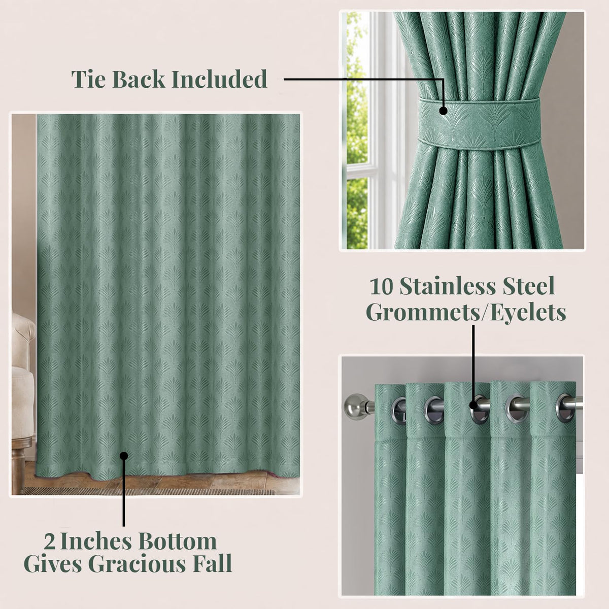 HOKIPO Palmea True Blackout Curtains, 7 Feet Long - Sage Green - image 5