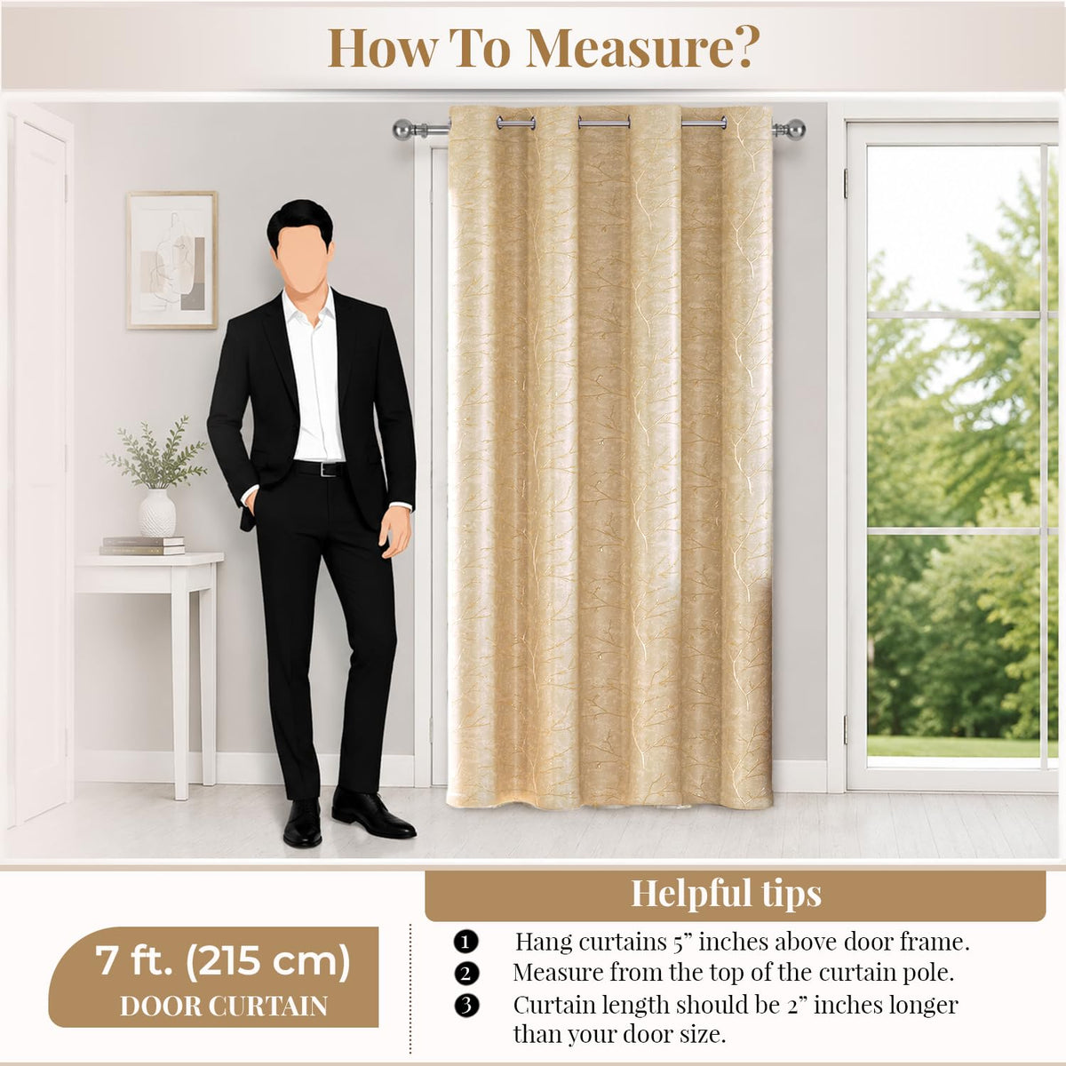 HOKIPO Shimmer Foil Printed Curtains, 7 Feet Long - Gold - image 8