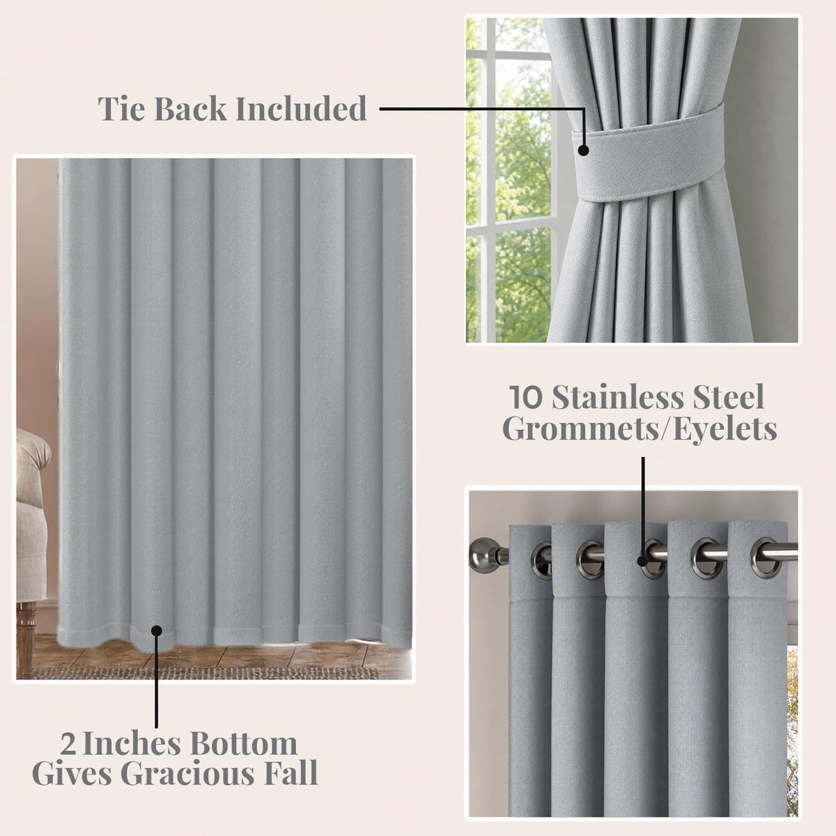 HOKIPO Atmosphere Dimout Curtains, 7 Feet Long - Mist Grey - image 4