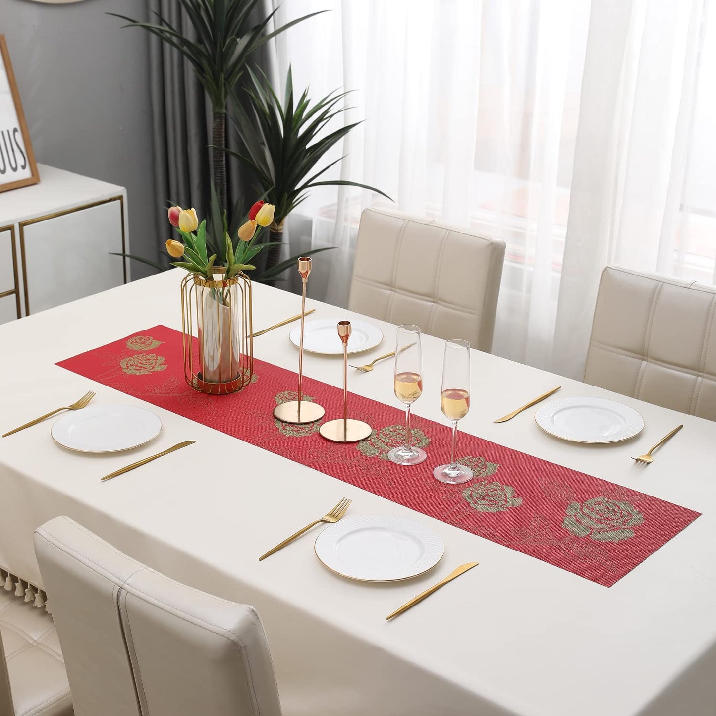 PVC Table Runner Dinner and Coffee Table, 30x135 cm, Crimson red