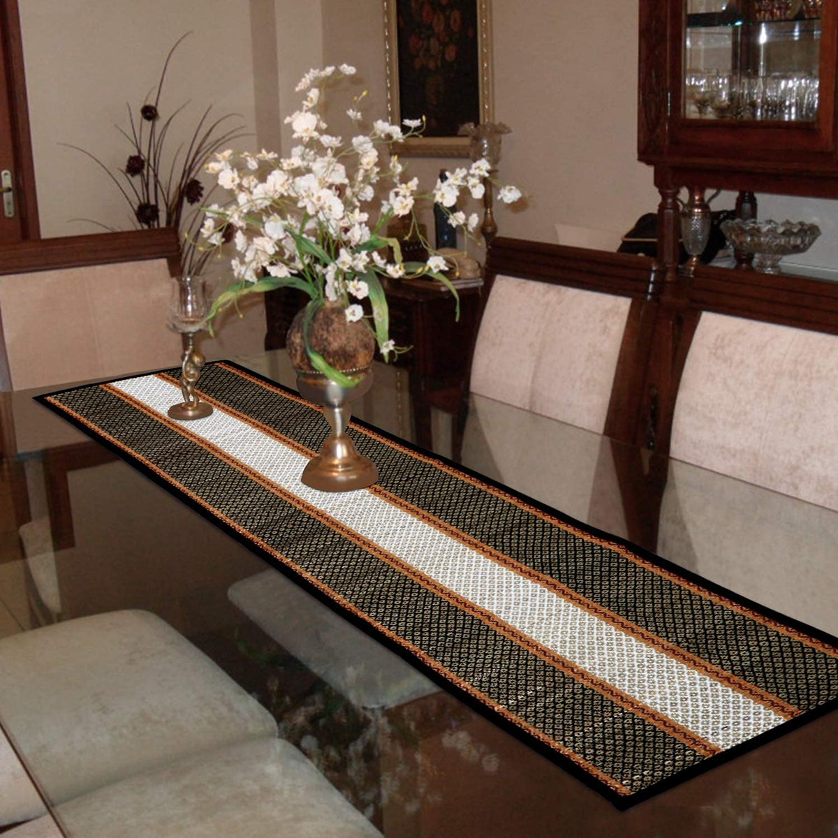 Buy Black Colour Handmade Madurkathi Table Runner Online - HOKIPO | Har Ghar ka Humsafar