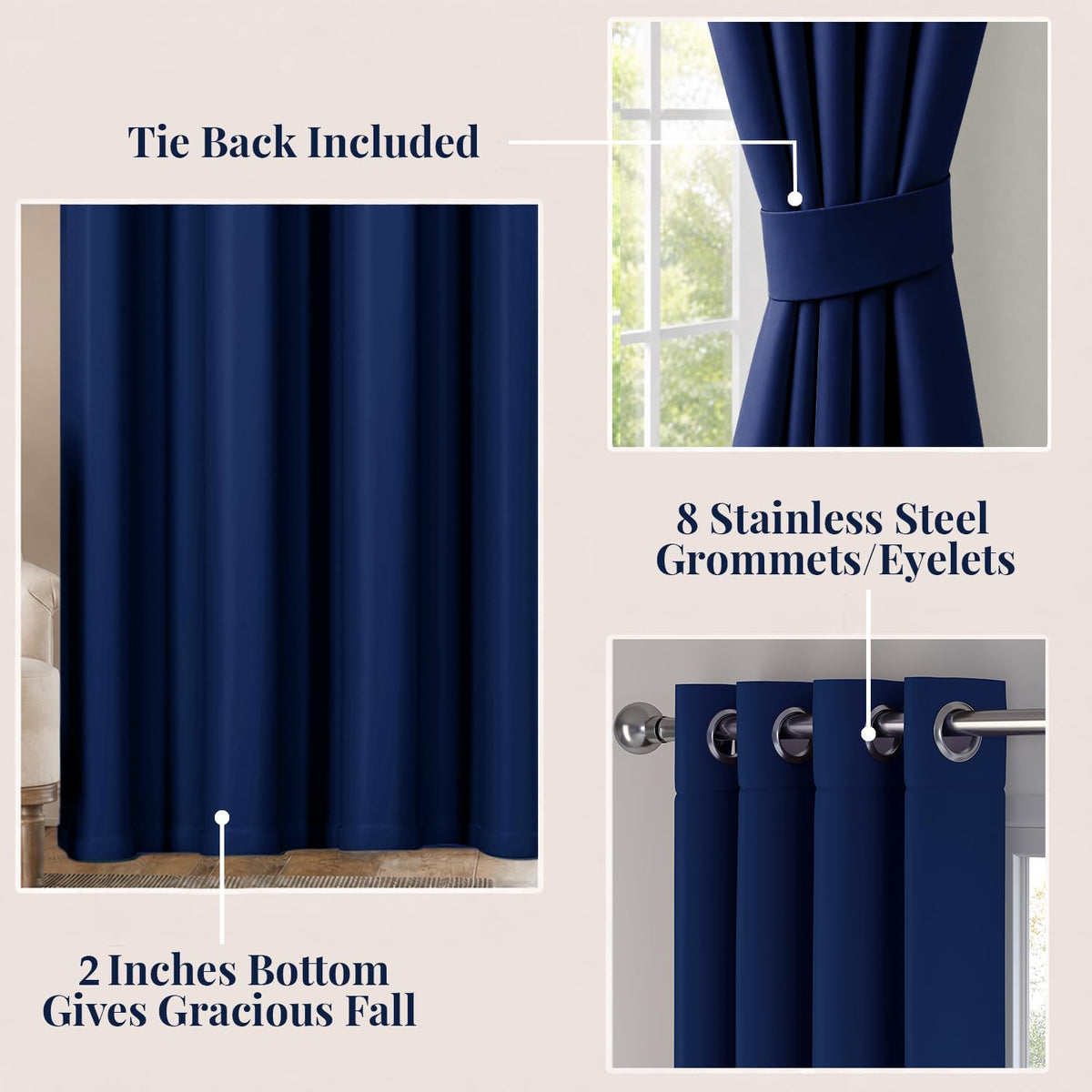 HOKIPO Midnight True Blackout Curtains, 7 Feet Long - Royal Blue - image 4