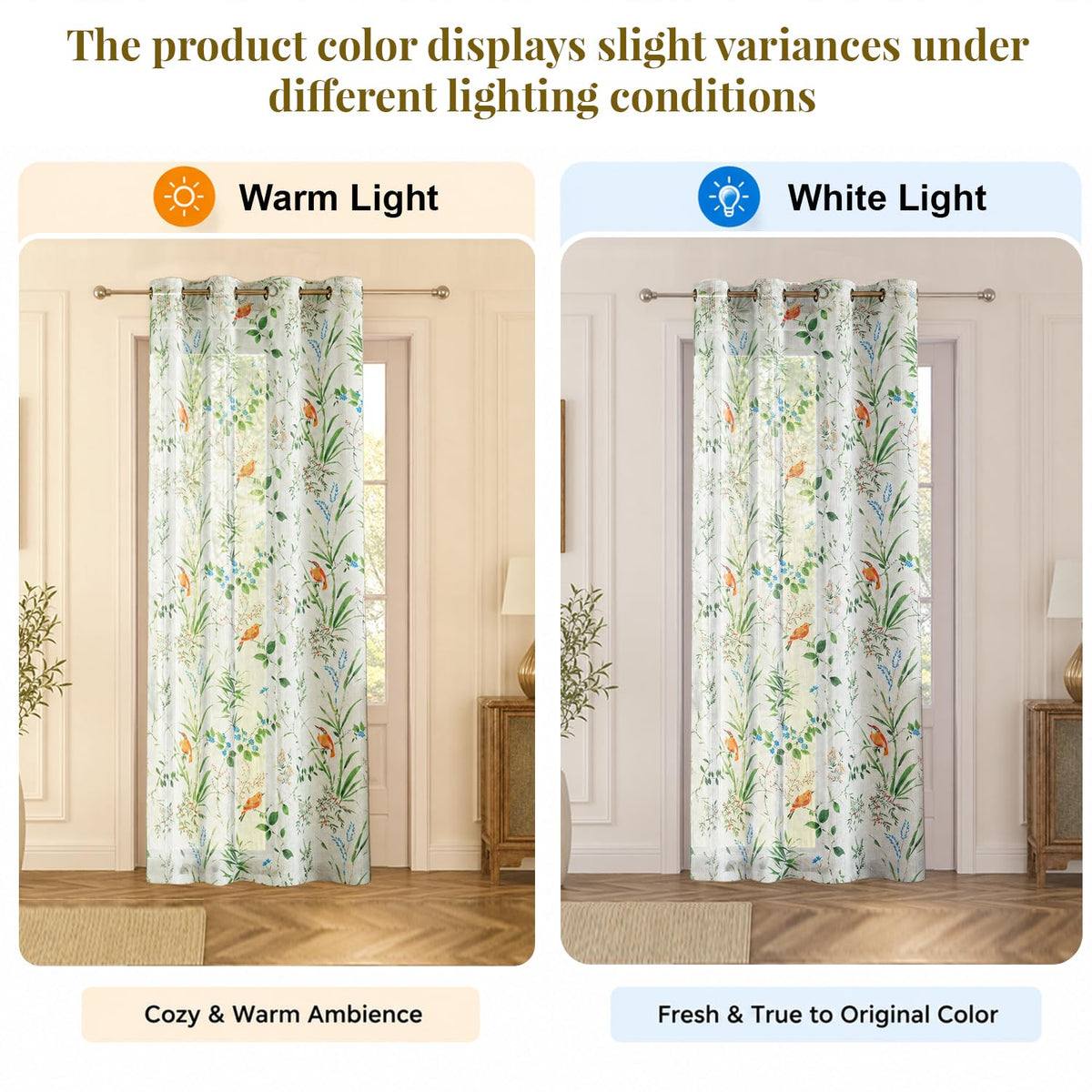 HOKIPO Petals & Poetry Sheer Curtains, 7 Feet Long - Songbird Garden - image 5