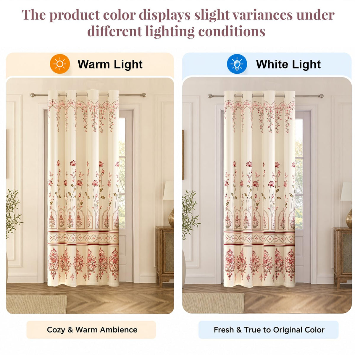 HOKIPO Harmony Printed Eyelet Curtains, 7 Feet Long - Lotus Arch - image 6