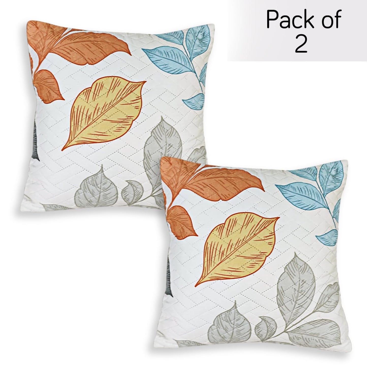 HOKIPO Printed Quilted Sofa Cushion Cover Pack of 2, Multicolor Leaves