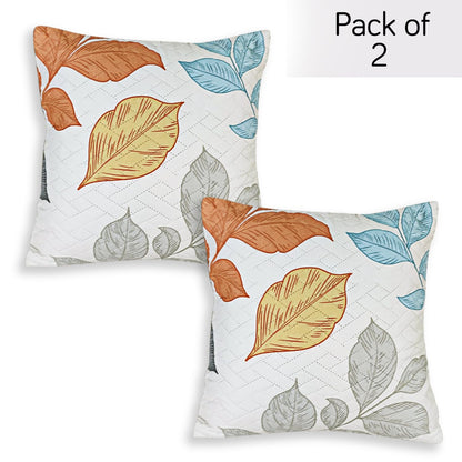 HOKIPO Printed Quilted Sofa Cushion Cover Pack of 2, Multicolor Leaves