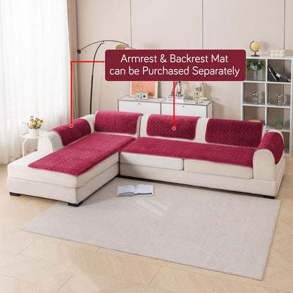 Diamond Plush Premium Quilted L Shape Sofa Cover Seat Mat, Wine