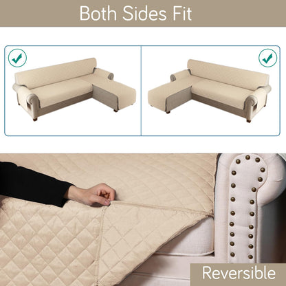 HOKIPO Quilted Reversible One Piece L Shape 4/5/6 Seater Sofa Cover Mat, Beige