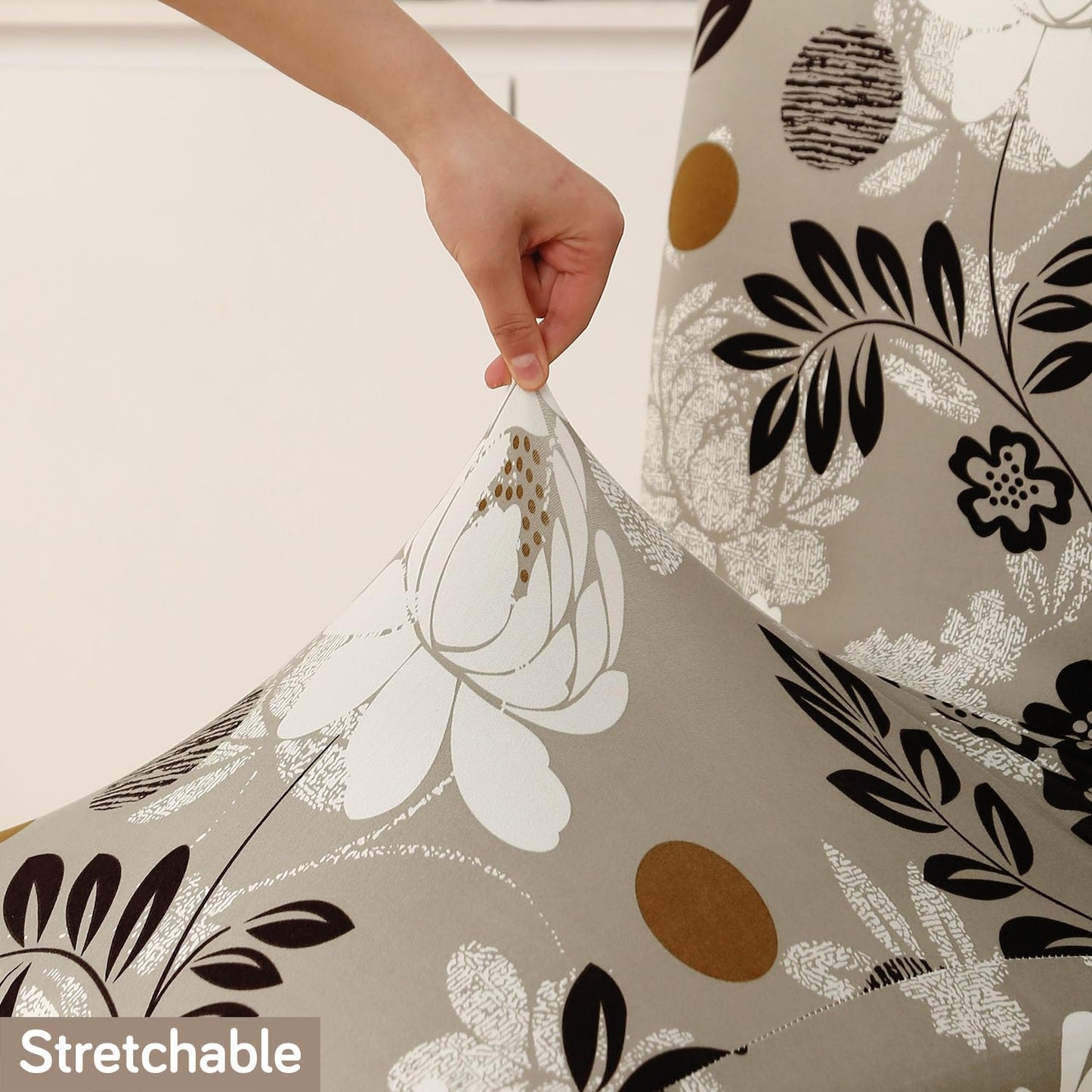 Elastic Dining Chair Covers with Matching Tablecloth, Feather Brown Floral
