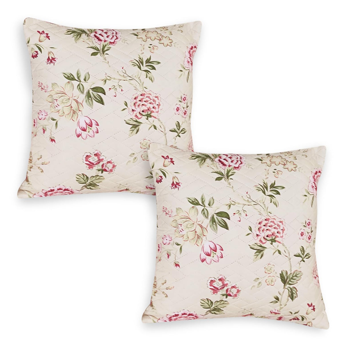 Quilted Printed Sofa Cover with Pockets, Beige Peonies
