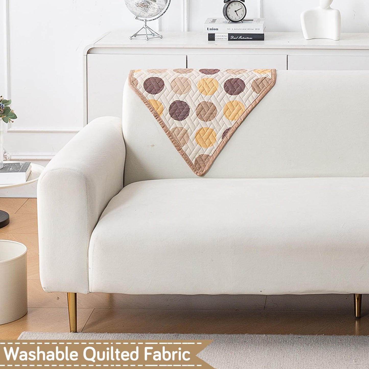 Printed Quilted Sofa Cover Mats, Brown Polka Dot