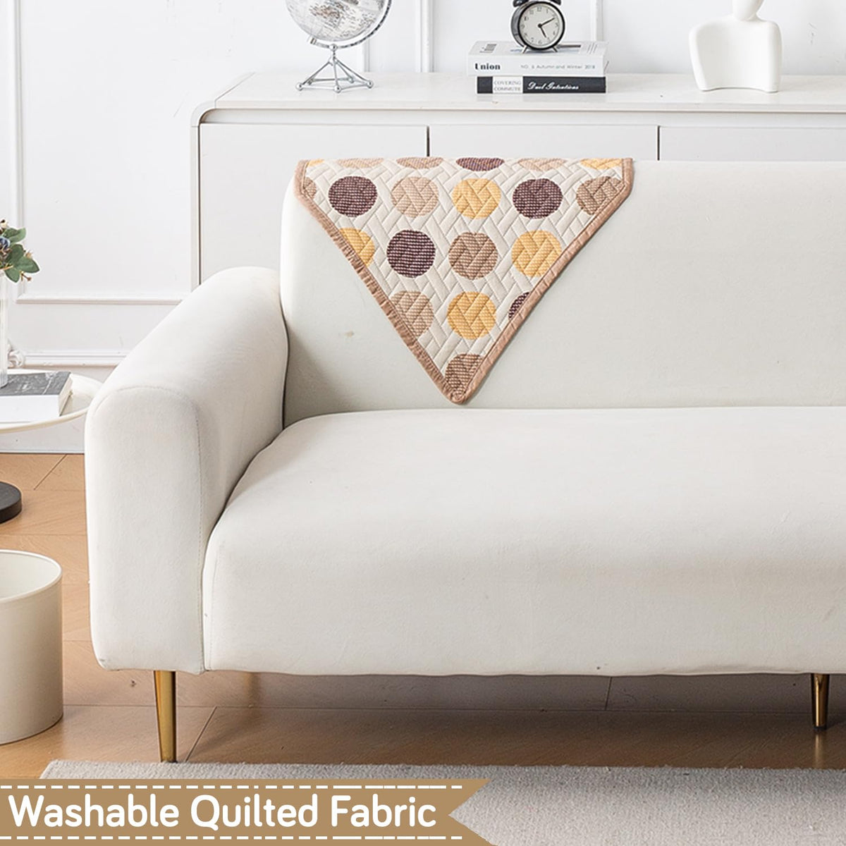'Homehues' Printed Quilted Sofa Cover Mats, Brown Polka Dot