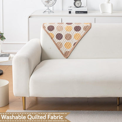 Printed Quilted Sofa Cover Mats, Brown Polka Dot
