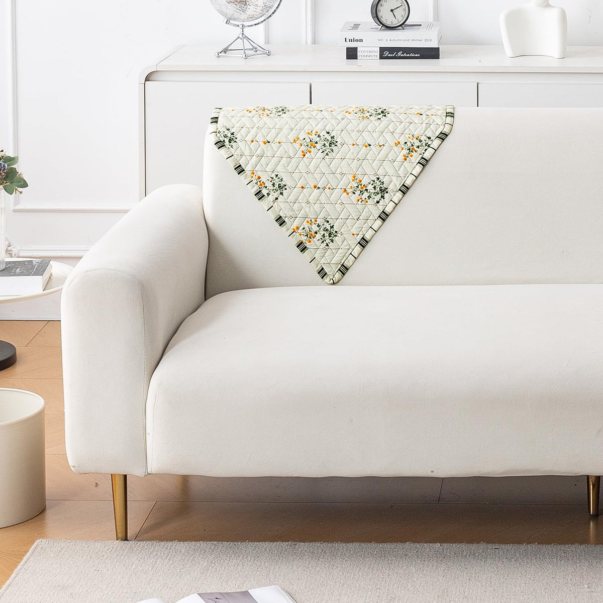 'Homehues' Printed Quilted Sofa Cover Mats, Light Green Ash Gypsy Flower