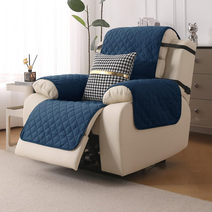 UrbanQuilt Recliner Sofa Slipcover Mat with Dual Belt for 1/2/3 Seater - Navy Blue