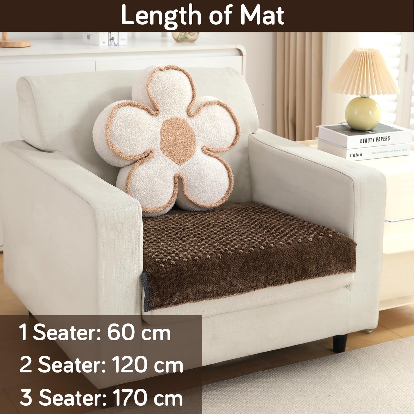 Handloom Made Thick Poly Velvet Reversible Sofa Mat for 1/2/3 Seater, Cedar Brown