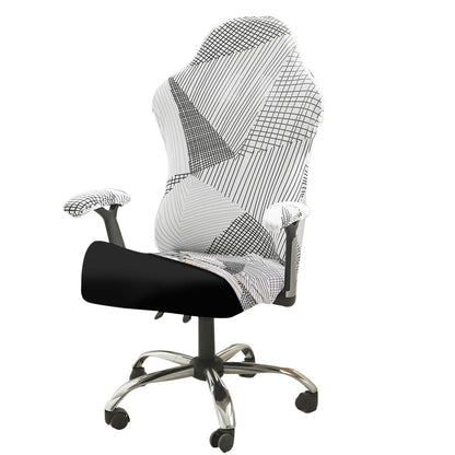 Gaming Chair Seat Cover Elastic Computer Rotating Chair, Snow White Black Geometry