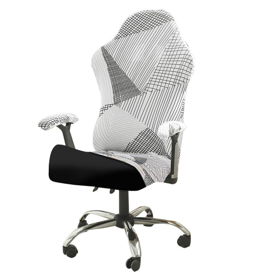 Gaming Chair Seat Cover Elastic Computer Rotating Chair, Snow White Black Geometry