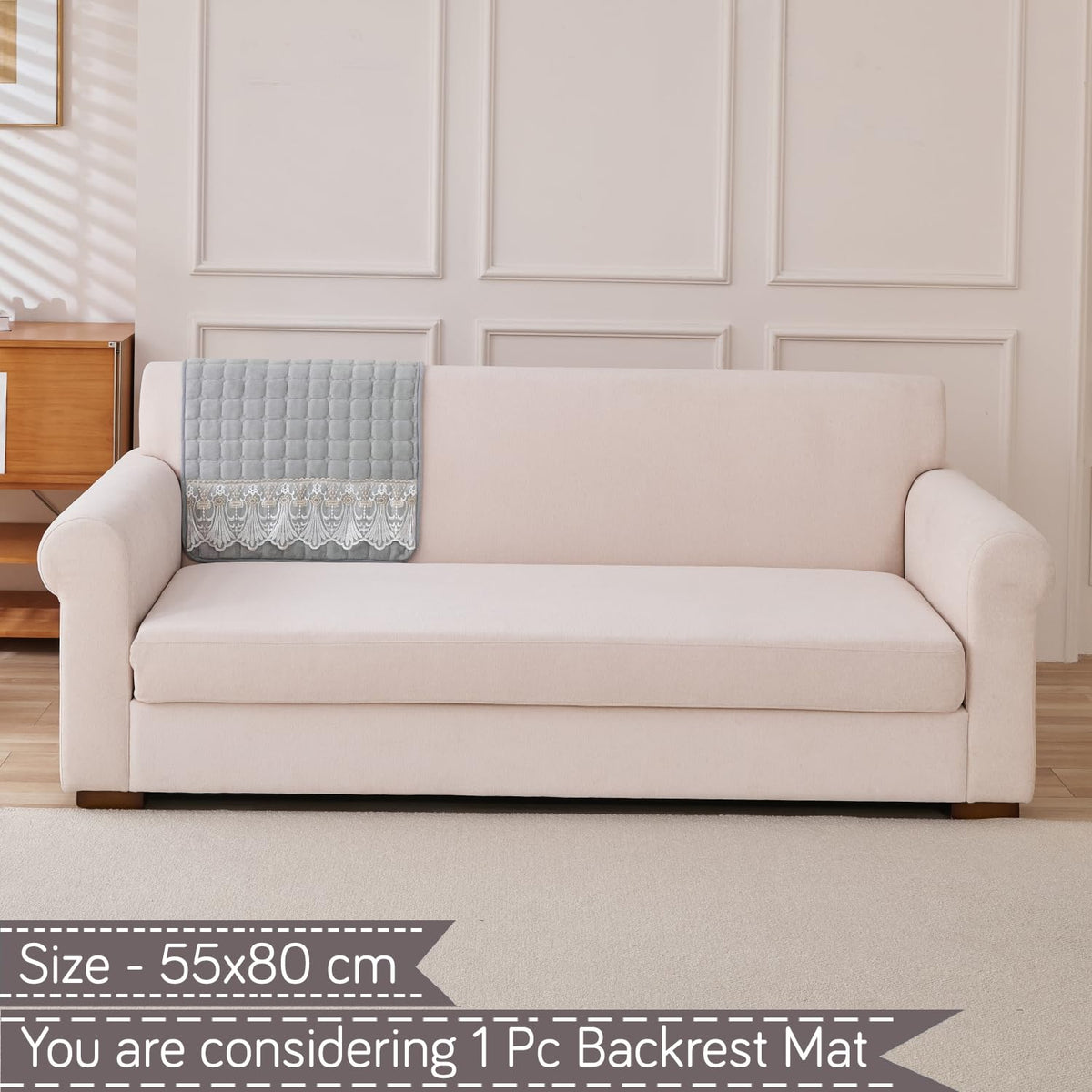 BelleLace Series Imperial Milk Velvet Sofa Cover Mat with Lace Design - Cloud Grey